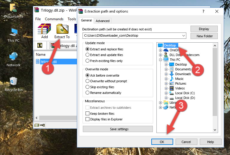 Extracting the Trilogy.dll library to the desktop