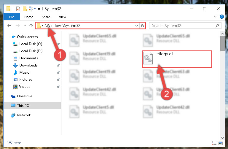 Pasting the Trilogy.dll library into the Windows/System32 directory