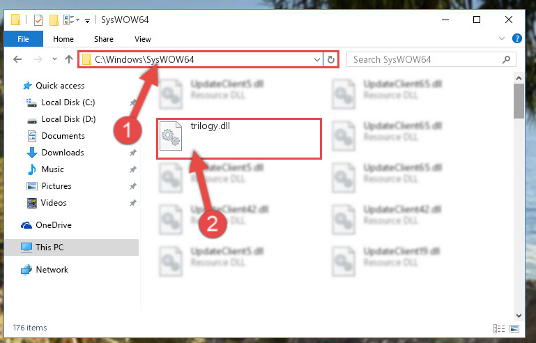 Pasting the Trilogy.dll library into the Windows/sysWOW64 directory