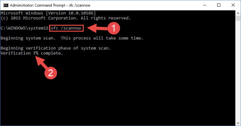 fixing Windows system errors using the sfc /scannow command