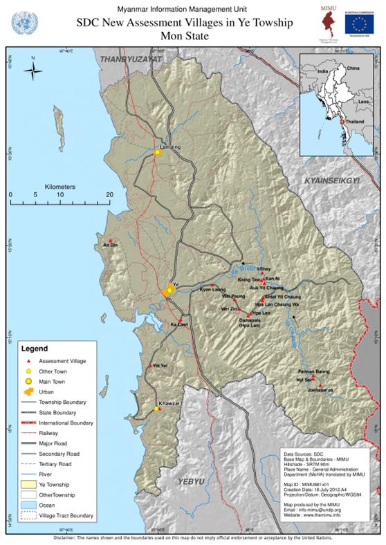 Myanmar: SDC New Assessment Villages in Ye Township Mon State (as of 18  July 2012) - Myanmar | ReliefWeb